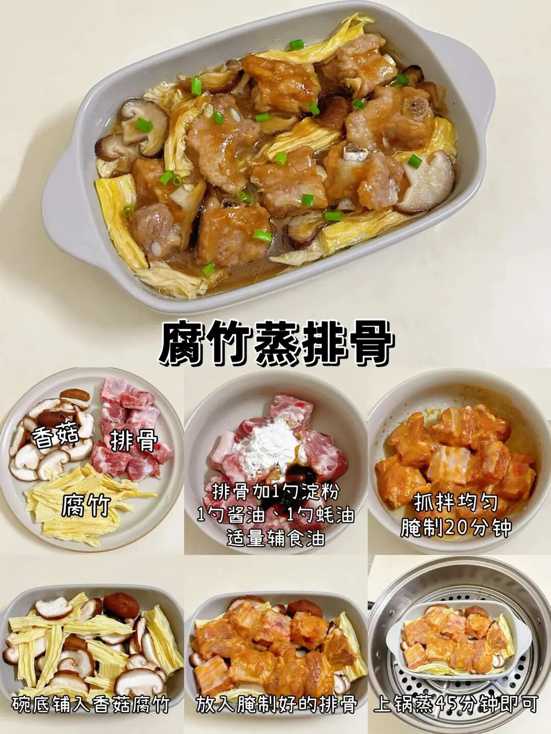 香菇腐竹蒸排骨的做法
