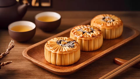 桌面上的三个月饼
