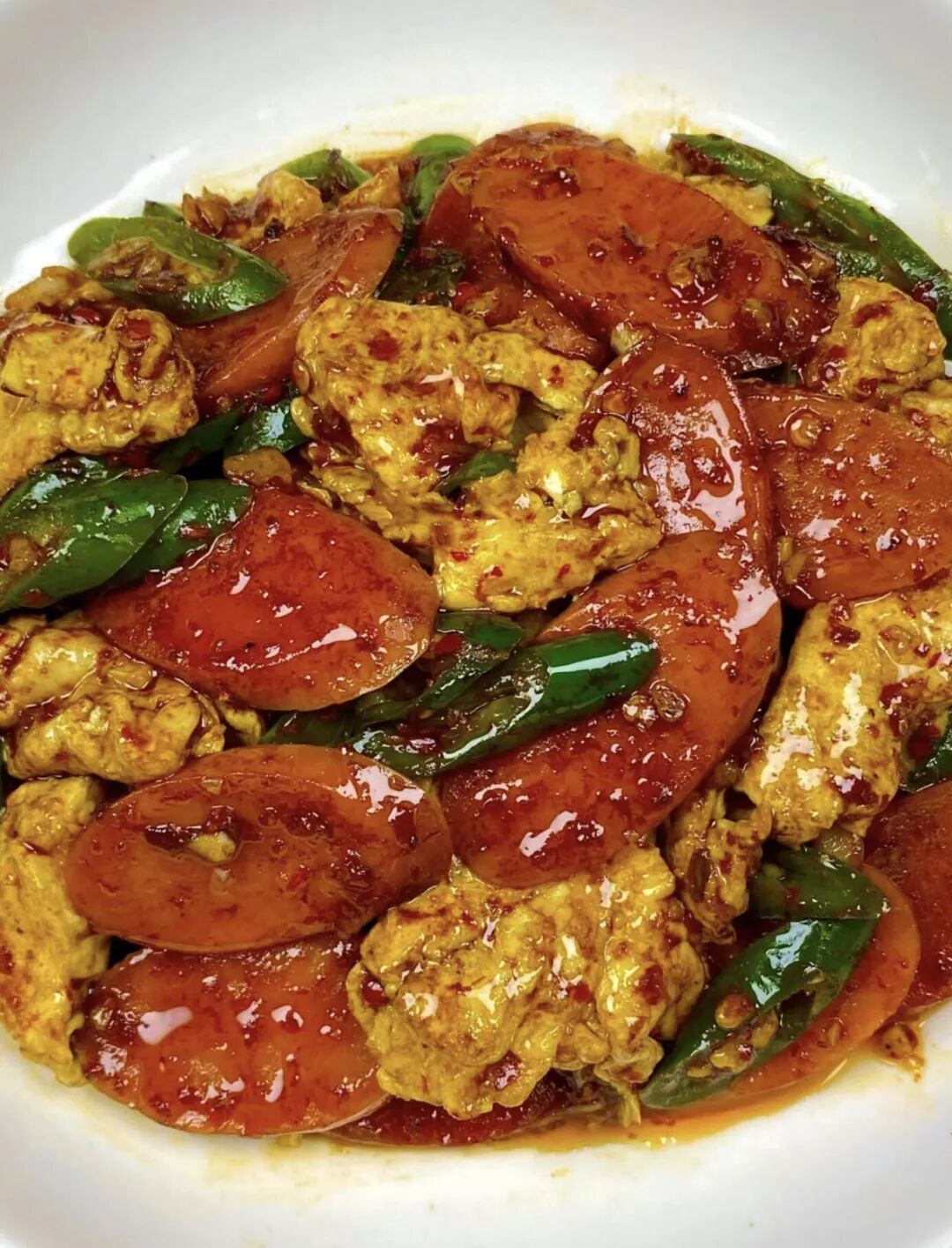 火腿鸡蛋炒线椒的做法