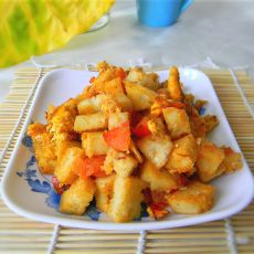 鸡蛋柿子炒馒头丁的做法
