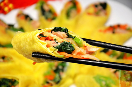 青菜的做法，青菜鸡丝卷的制作教程