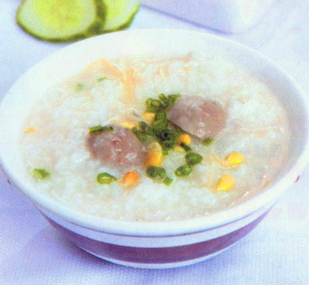 黄豆芽牛丸粥