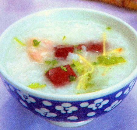 猪血黄花鱼粥