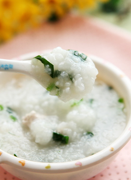 菠菜肉丁粥