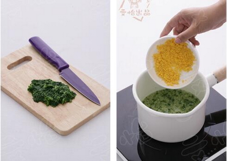菠菜蛋黄小米粥的做法步骤3