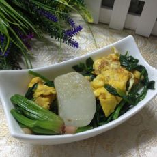 菠菜鸡蛋炒年糕的做法