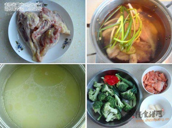 三文鱼西兰花蒜子汤的做法