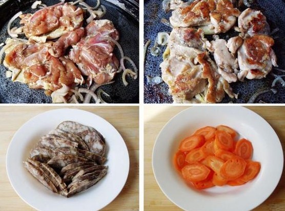 黑椒鸡腿腊肠煲仔饭的做法