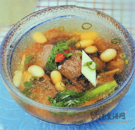 油菜黄豆牛肉汤的做法