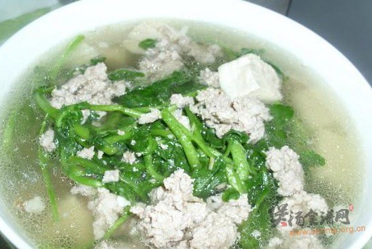 西洋菜肉末冻豆腐汤的做法