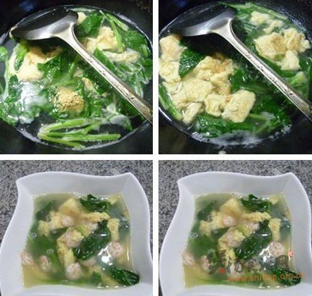 炒鸡蛋虾仁菠菜汤的做法