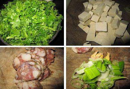 苔菜炖腊肠豆腐的做法