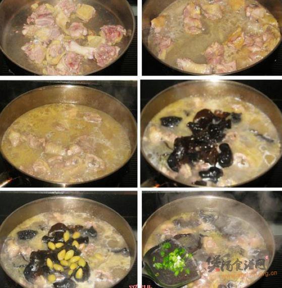 黑木耳白果炖鸡汤的做法