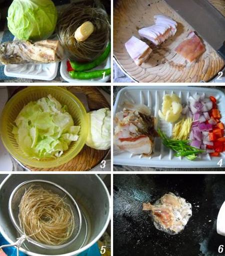 腊肉包菜炖薯粉的做法