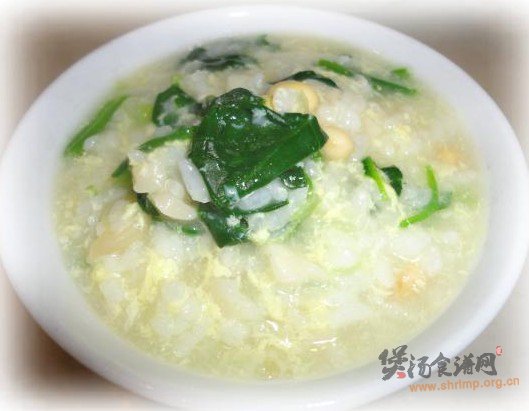 菠菜黄豆鸡蛋粥的做法