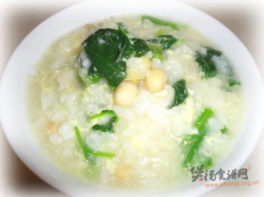 菠菜黄豆鸡蛋粥的做法
