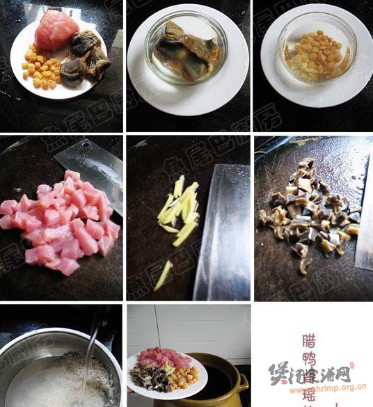 腊鸭肾瑶柱粥的做法