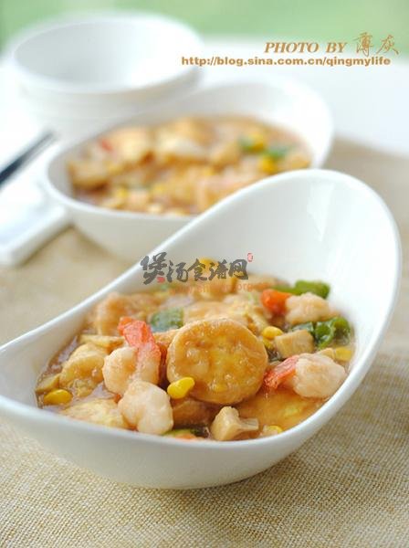 蚝油虾仁玉子豆腐的做法