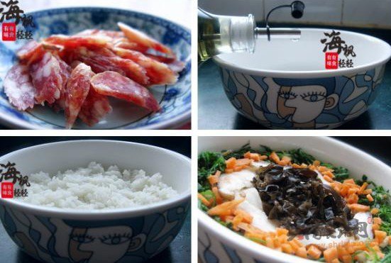 荠菜腊肠煲仔饭的做法