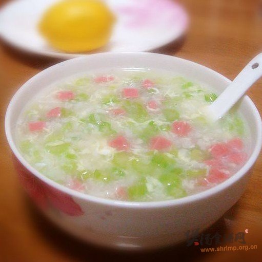 西芹火腿粥的做法
