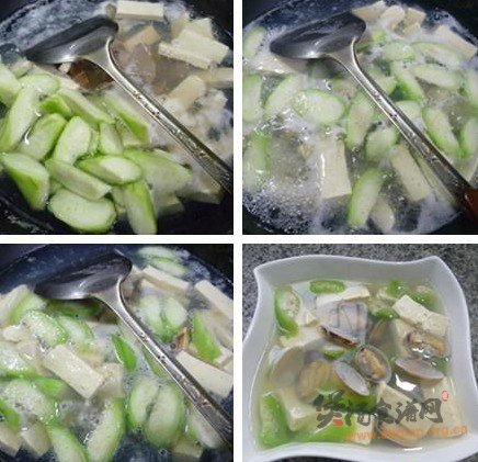 丝瓜花蛤豆腐汤的做法