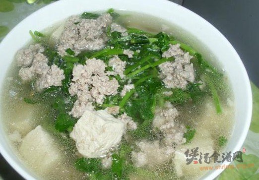 西洋菜肉末冻豆腐汤的做法