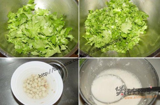 芹菜叶花生米清香粥的做法