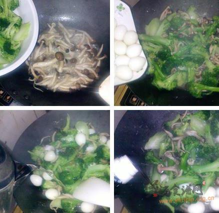 西兰花蟹味菇炖鹌鹑蛋的做法