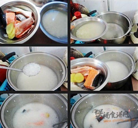 鲜甜三文鱼骨粥的做法