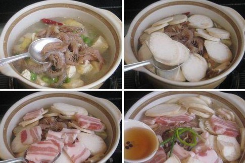 五花肉鲜虾豆腐煲的做法