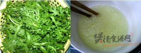 蛋清茼蒿淡菜汤的做法