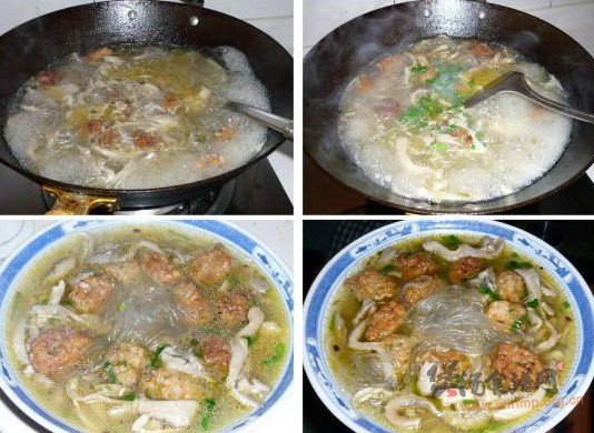 薯粉平菇胡萝卜肉丸汤的做法
