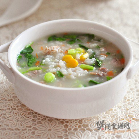 青菜瘦肉粥的做法