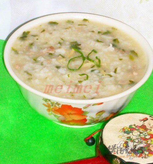 菠菜丝肉片粥的做法