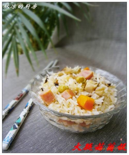 火腿菇菌煲饭的做法