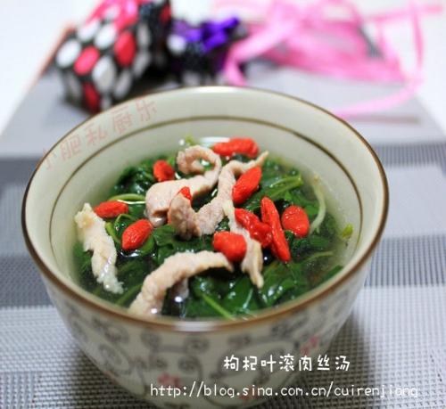 枸杞叶肉丝汤的做法