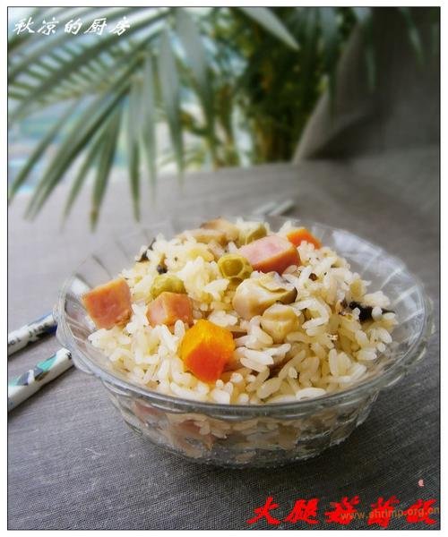 火腿菇菌煲饭的做法