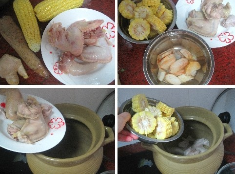 玉米淮山煲鸡汤的做法