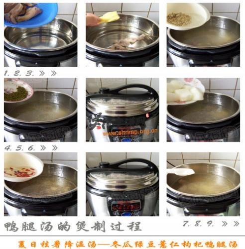 冬瓜绿豆薏仁枸杞鸭腿汤的做法
