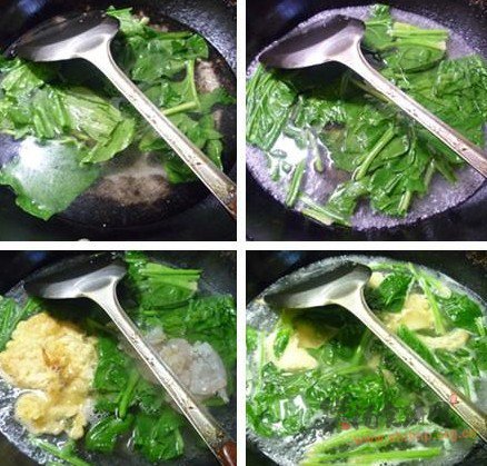 炒鸡蛋虾仁菠菜汤的做法