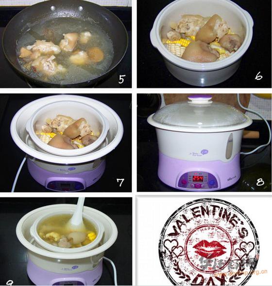 玉米黄豆蹄花汤的做法