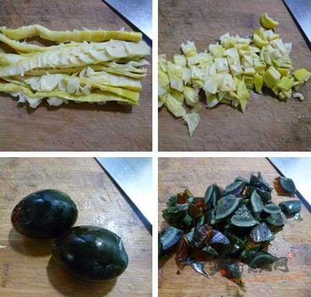 羊尾笋皮蛋大米粥的做法
