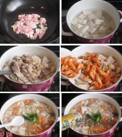 杏鲍菇鲥虾肉片豆腐汤的做法