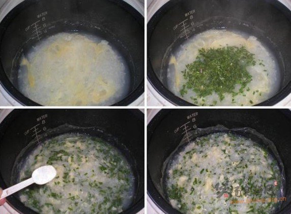 韭菜鸡蛋粥的做法