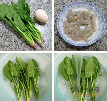 炒鸡蛋虾仁菠菜汤的做法