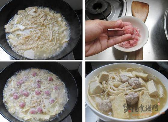 金针菇肉丸炖豆腐的做法