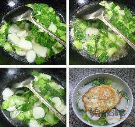煎鸡蛋青菜年糕汤的做法