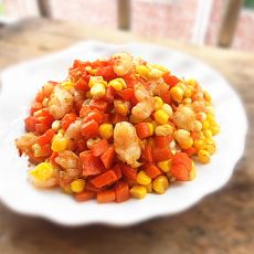 胡萝卜玉米炒虾仁的做法