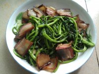 西洋菜炒腊肉的做法