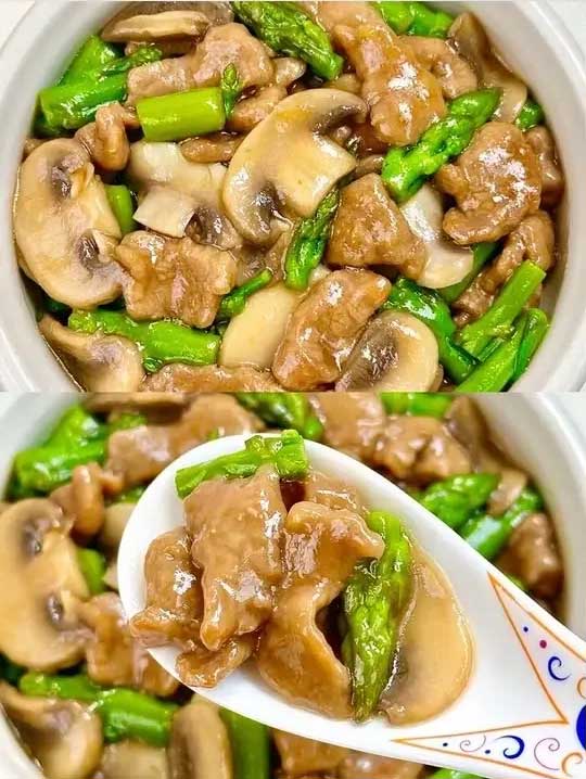 芦笋口蘑炒牛肉的做法 